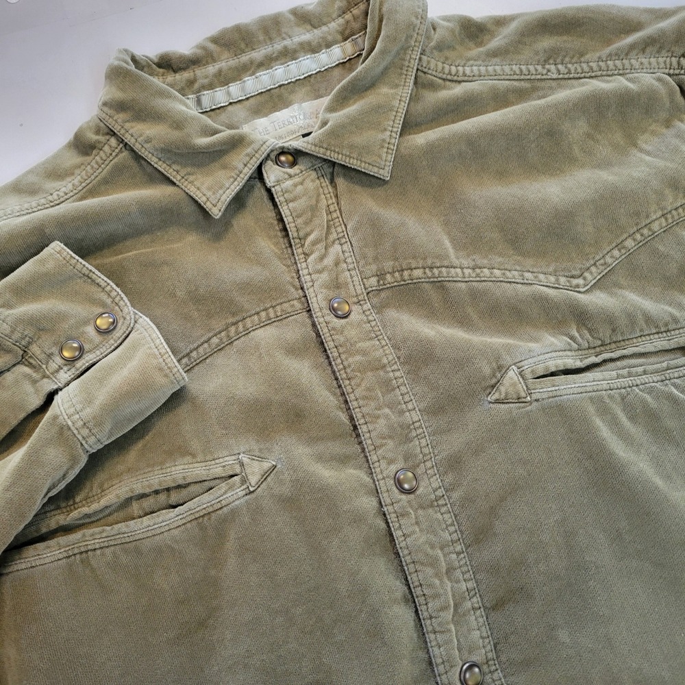The Territory Ahead Mens Large Olive Green Corduroy Western Snap Button Shirt